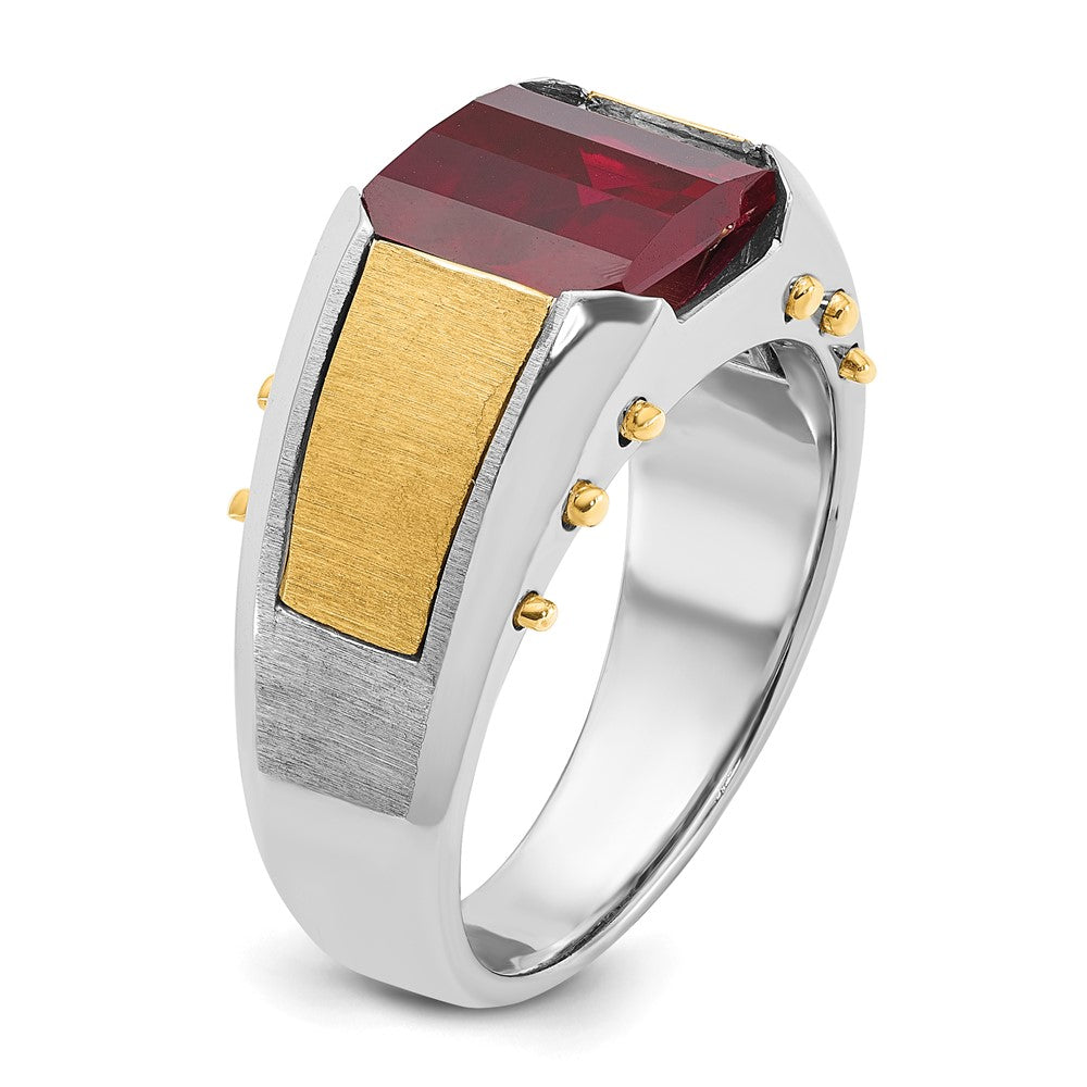 14K Bicolor Gold Herrenring mit synthetischem Granat