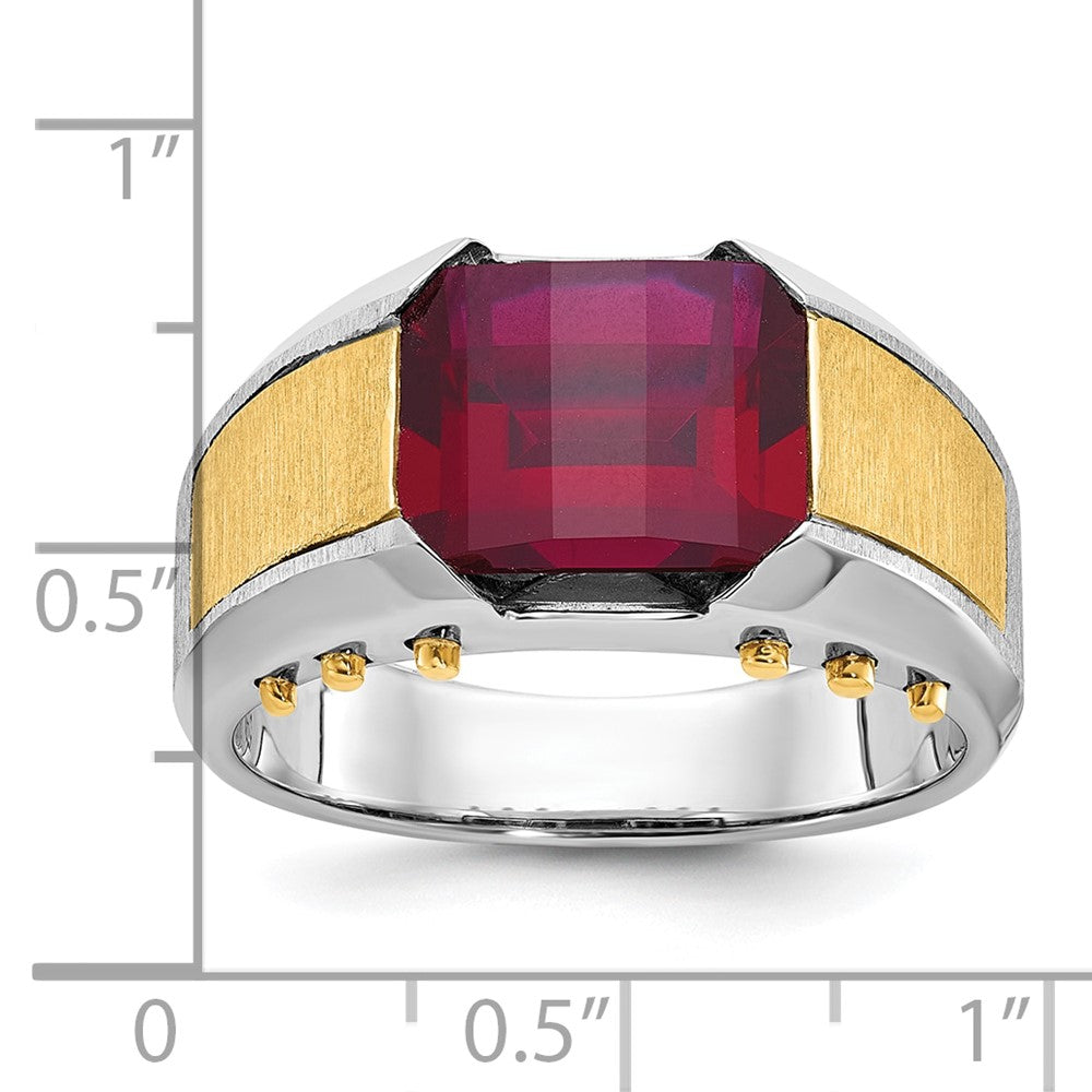 14K Bicolor Gold Herrenring mit synthetischem Granat
