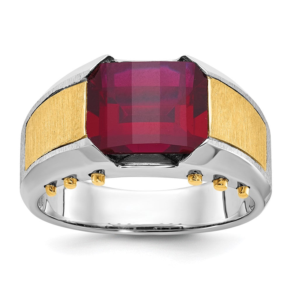 14K Bicolor Gold Herrenring mit synthetischem Granat