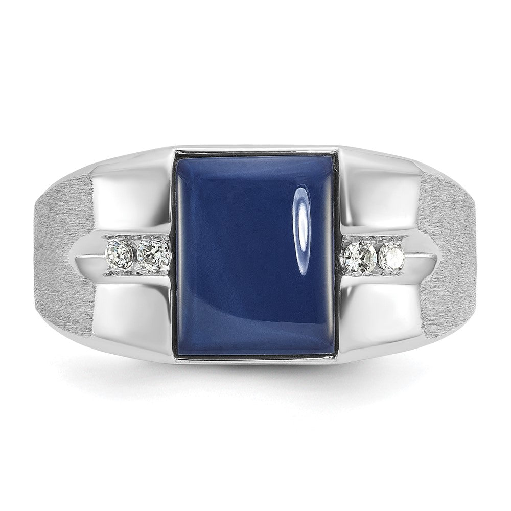 10K Weißgold 10kw Ibgoodman Herren Cr.blue Stern Saphir und Diamant Satiniert Komplett Ring