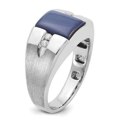 10K Weißgold 10kw Ibgoodman Herren Cr.blue Stern Saphir und Diamant Satiniert Komplett Ring