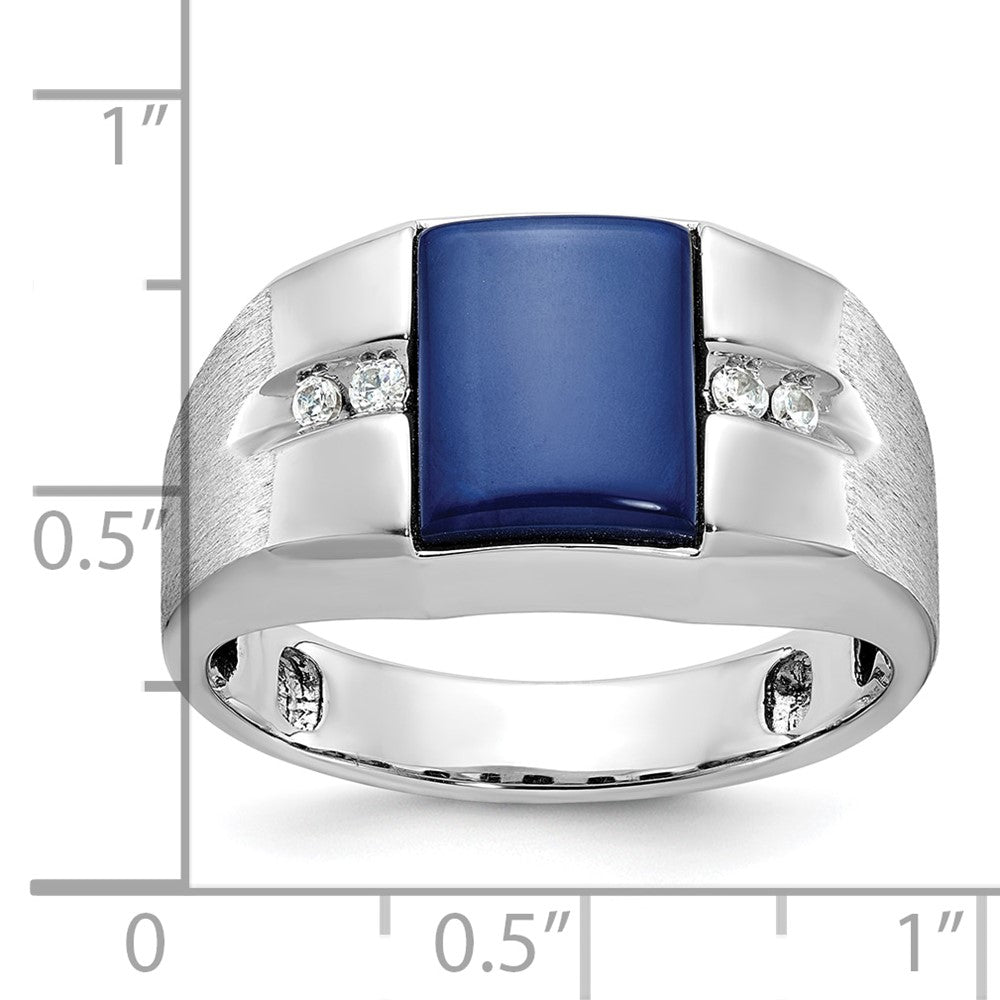 10K Weißgold 10kw Ibgoodman Herren Cr.blue Stern Saphir und Diamant Satiniert Komplett Ring