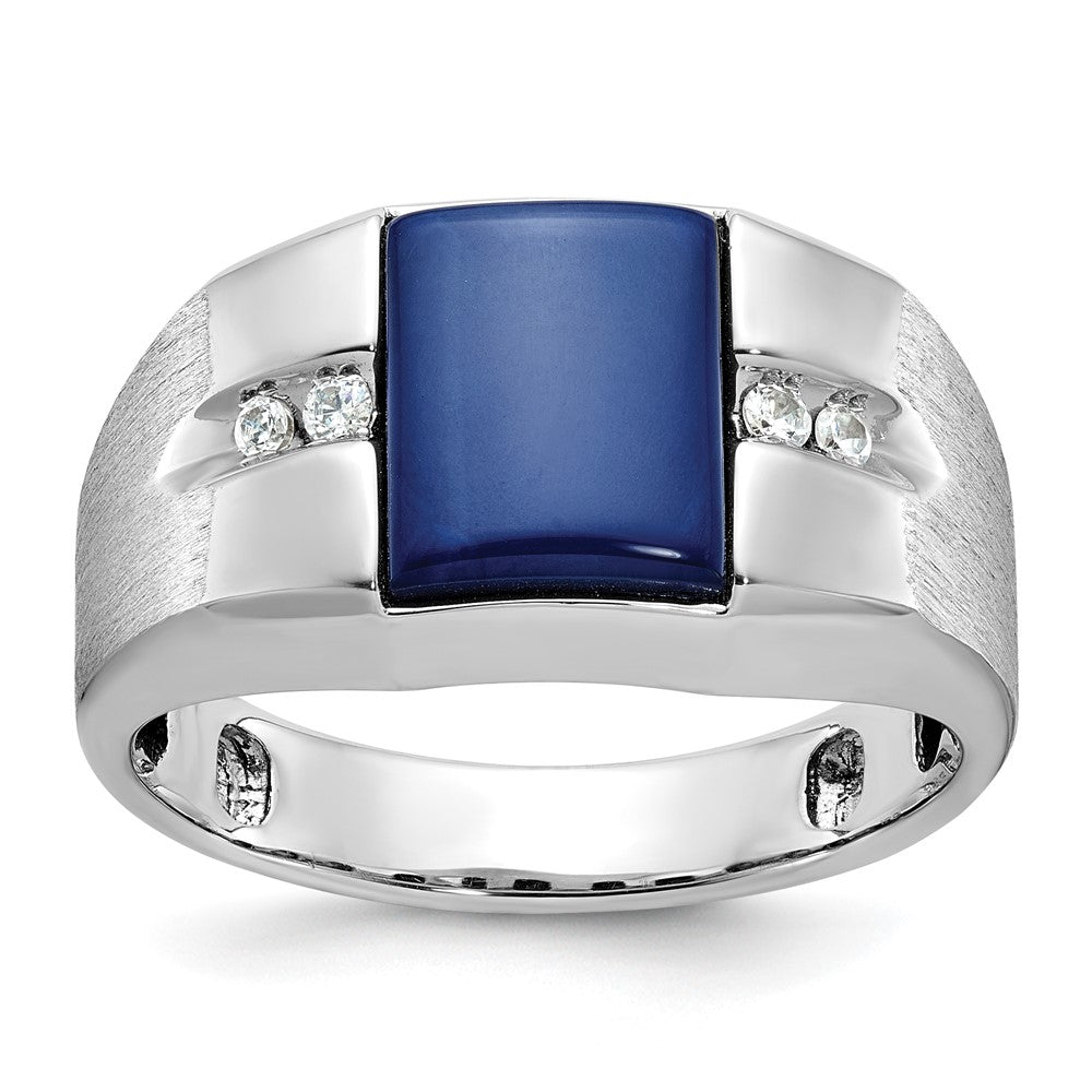 10K Weißgold 10kw Ibgoodman Herren Cr.blue Stern Saphir und Diamant Satiniert Komplett Ring