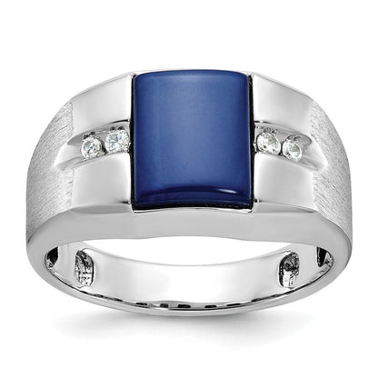 10K Weißgold 10kw Ibgoodman Herren Cr.blue Stern Saphir und Diamant Satiniert Komplett Ring