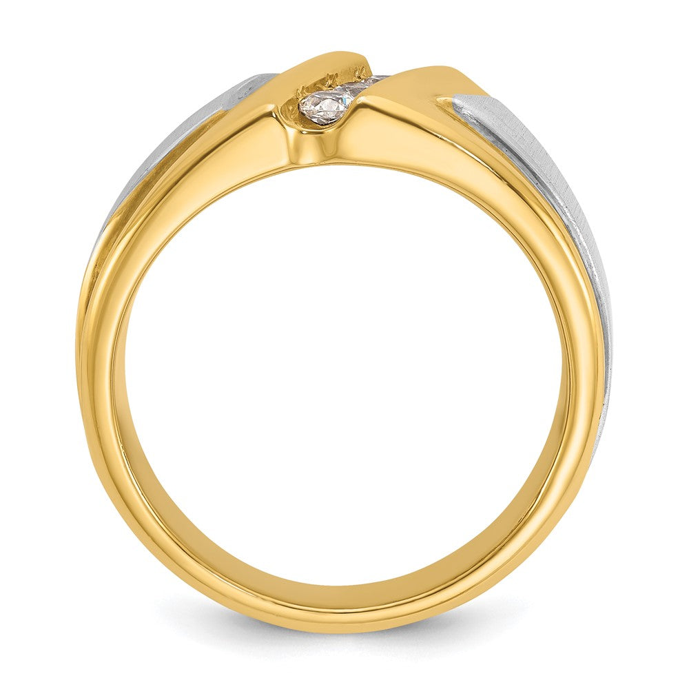 14K Bicolor-Gold Herren-Ring, poliert und satiniert, mit 0,25K Diamant, komplett besetzt