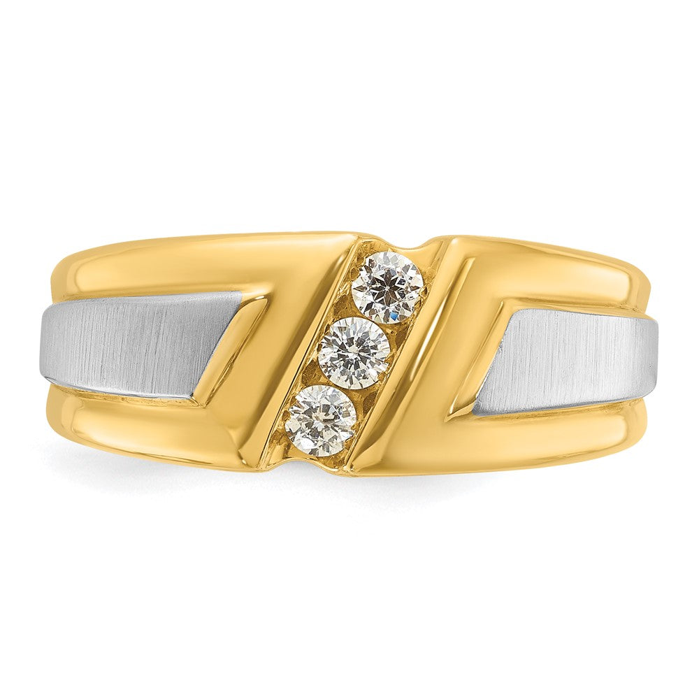 14K Bicolor-Gold Herren-Ring, poliert und satiniert, mit 0,25K Diamant, komplett besetzt