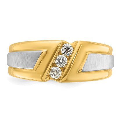 14K Bicolor-Gold Herren-Ring, poliert und satiniert, mit 0,25K Diamant, komplett besetzt