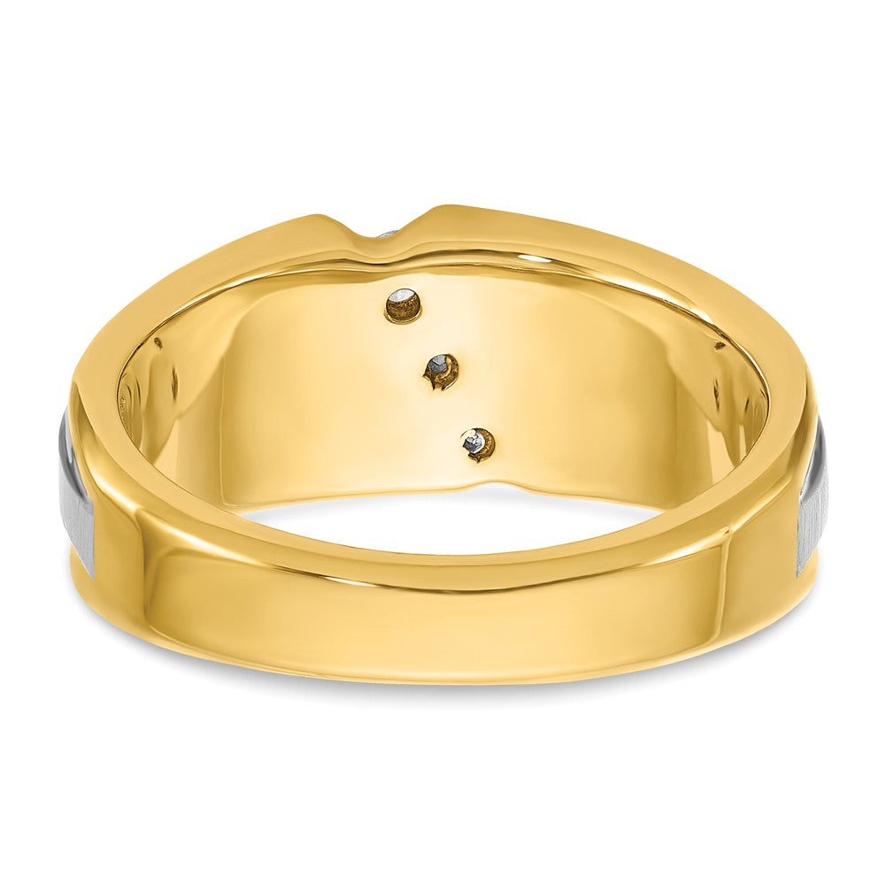 14K Bicolor-Gold Herren-Ring, poliert und satiniert, mit 0,25K Diamant, komplett besetzt
