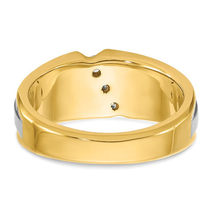 14K Bicolor-Gold Herren-Ring, poliert und satiniert, mit 0,25K Diamant, komplett besetzt