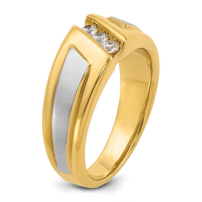 14K Bicolor-Gold Herren-Ring, poliert und satiniert, mit 0,25K Diamant, komplett besetzt