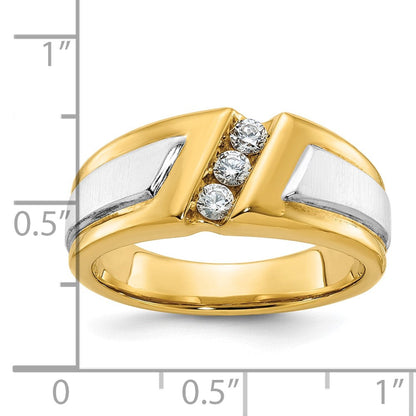 14K Bicolor-Gold Herren-Ring, poliert und satiniert, mit 0,25K Diamant, komplett besetzt
