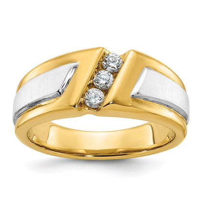 14K Bicolor-Gold Herren-Ring, poliert und satiniert, mit 0,25K Diamant, komplett besetzt