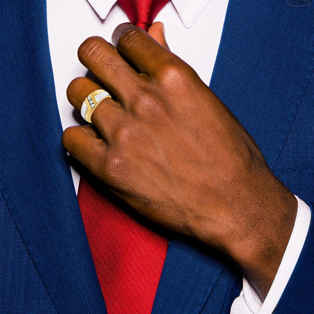 14K Bicolor-Gold Ring für Herren, poliert und satiniert, mit 0,25K Diamant