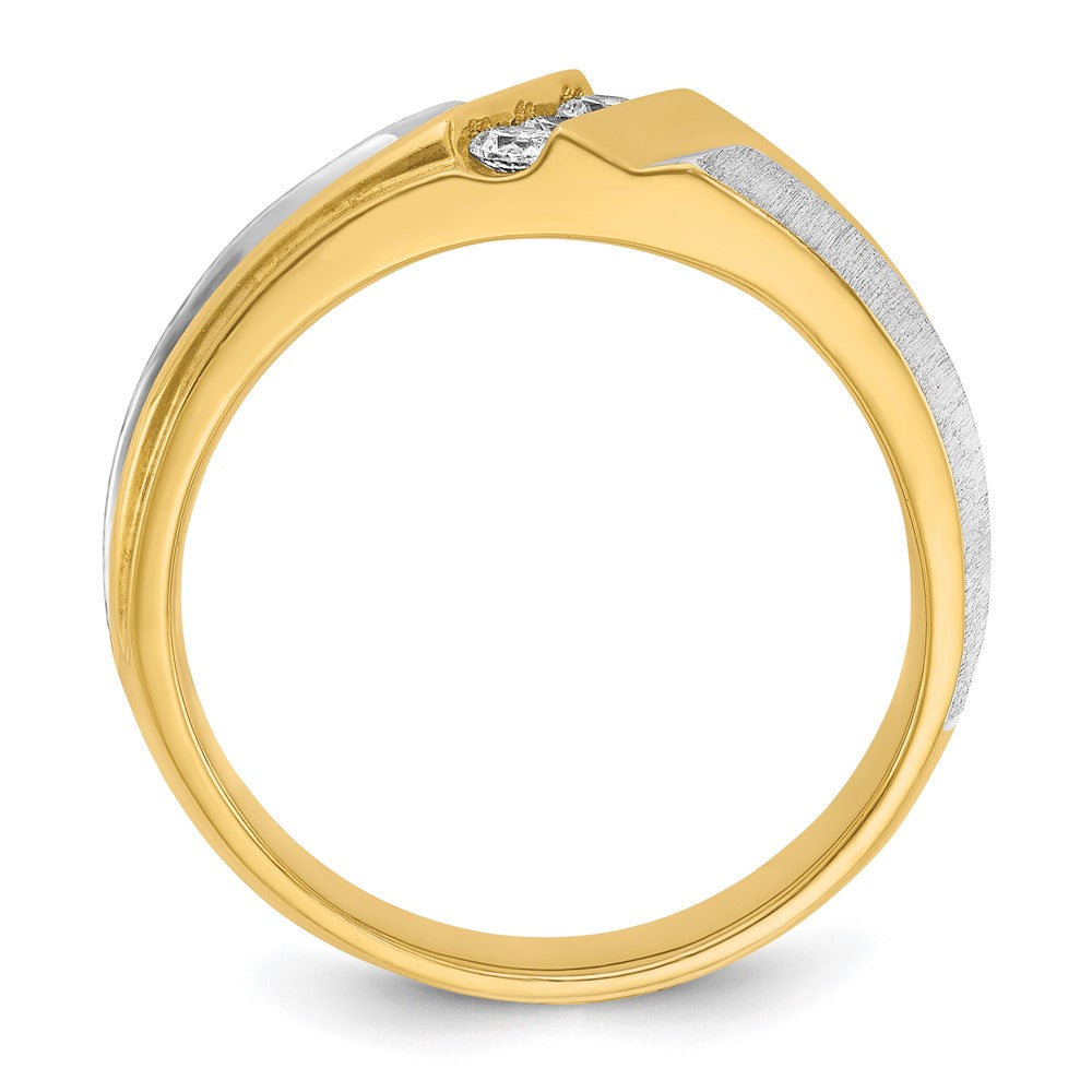 14K Bicolor-Gold Ring für Herren, poliert und satiniert, mit 0,25K Diamant