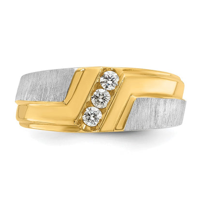 14K Bicolor-Gold Ring für Herren, poliert und satiniert, mit 0,25K Diamant