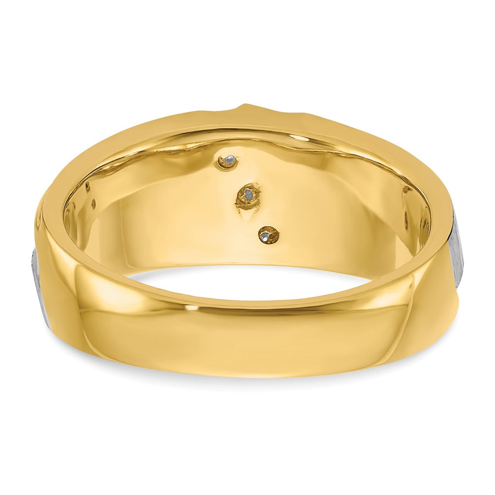14K Bicolor-Gold Ring für Herren, poliert und satiniert, mit 0,25K Diamant