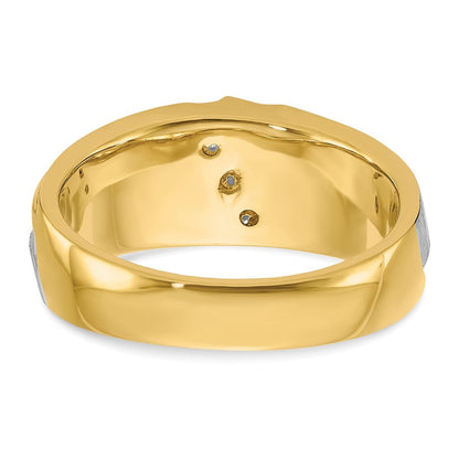 14K Bicolor-Gold Ring für Herren, poliert und satiniert, mit 0,25K Diamant