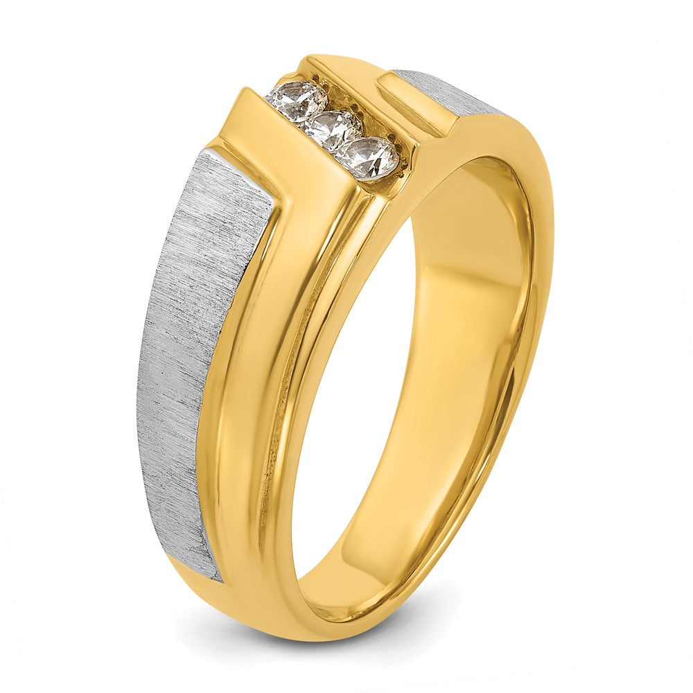 14K Bicolor-Gold Ring für Herren, poliert und satiniert, mit 0,25K Diamant