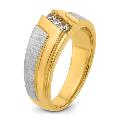 14K Bicolor-Gold Ring für Herren, poliert und satiniert, mit 0,25K Diamant