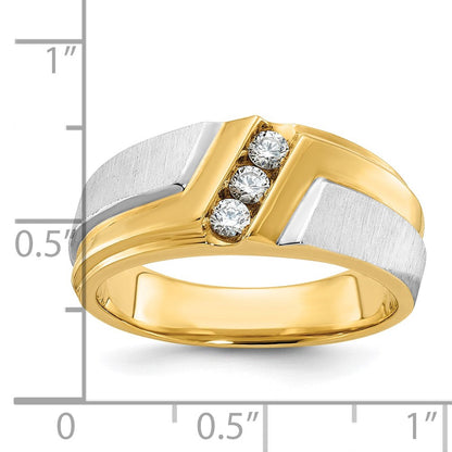 14K Bicolor-Gold Ring für Herren, poliert und satiniert, mit 0,25K Diamant