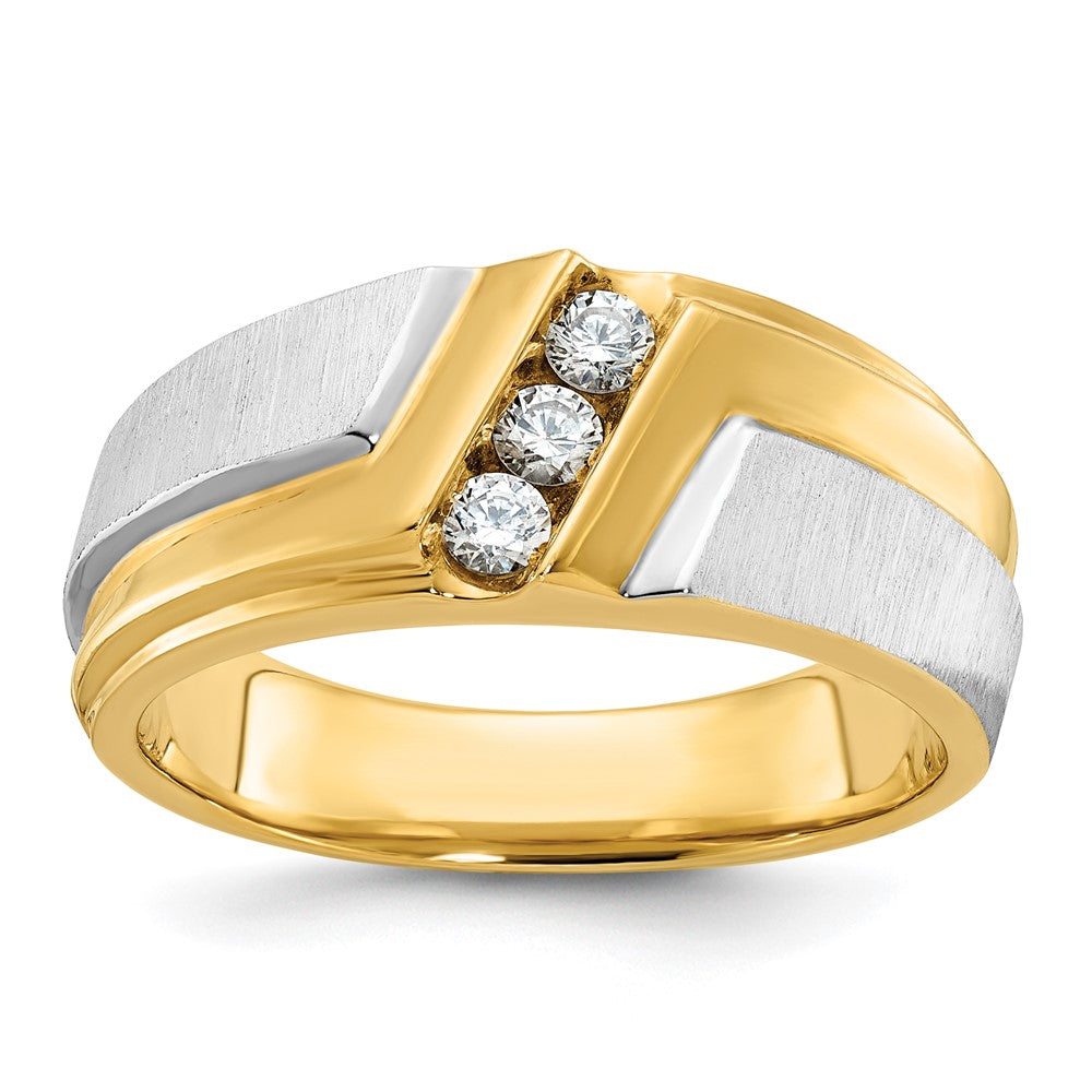 14K Bicolor-Gold Ring für Herren, poliert und satiniert, mit 0,25K Diamant