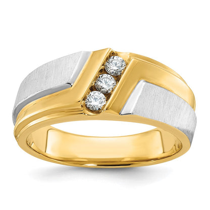 14K Bicolor-Gold Ring für Herren, poliert und satiniert, mit 0,25K Diamant