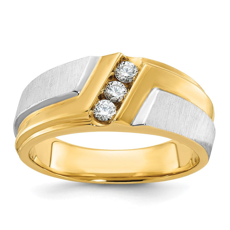 14K Bicolor-Gold Ring für Herren, poliert und satiniert, mit 0,25K Diamant