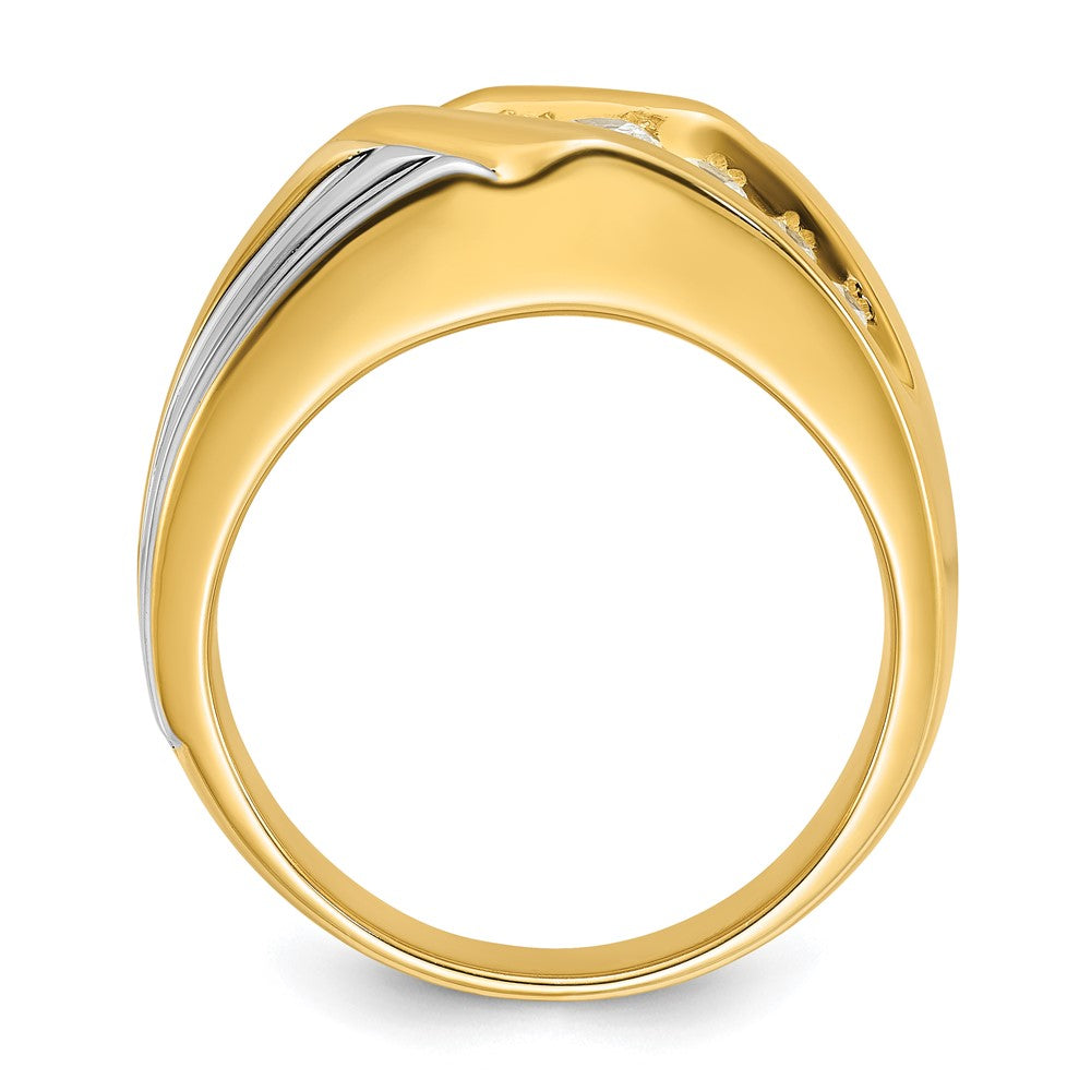 14K Bicolor Ring mit 1 ct. gezüchtetem Diamant VS/SI+ G+, poliert und geriffelt, für Herren