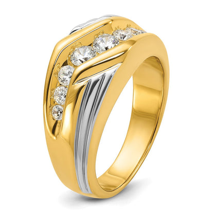 14K Bicolor Ring mit 1 ct. gezüchtetem Diamant VS/SI+ G+, poliert und geriffelt, für Herren