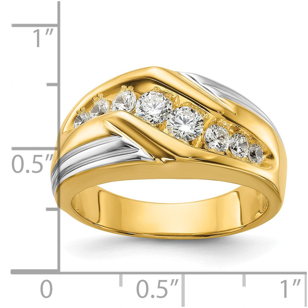 14K Bicolor Herrenring mit 1 ct. Labor-gezüchteten Diamanten VS/SI+ G+, poliert und gerillt