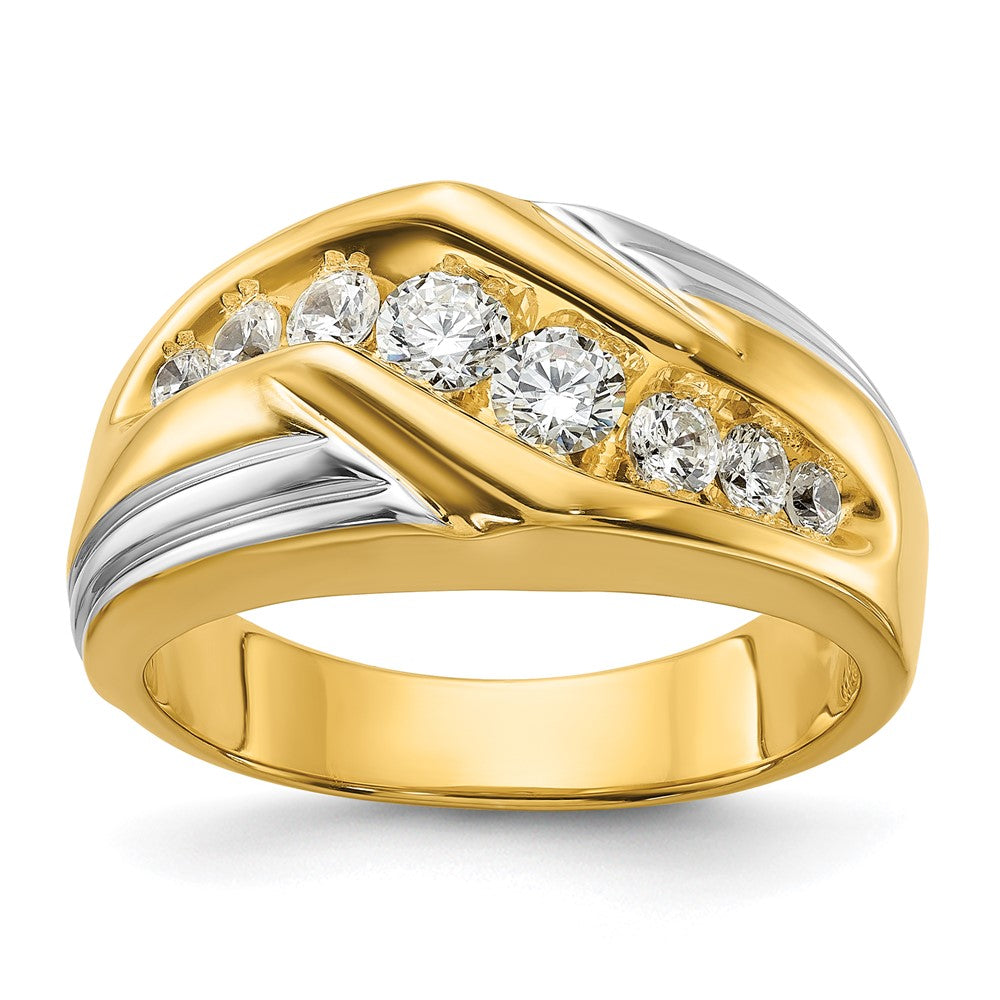 14K Bicolor Herrenring mit 1 ct. Labor-gezüchteten Diamanten VS/SI+ G+, poliert und gerillt