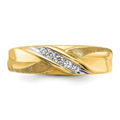 14K Gelbgold Herren-Ring poliert und satiniert mit 0,10K Diamant
