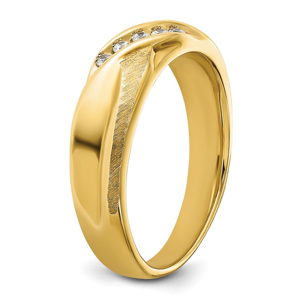 14K Gelbgold Herren-Ring poliert und satiniert mit 0,10K Diamant