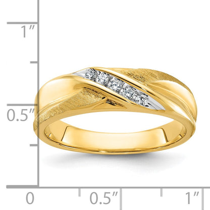 14K Gelbgold Herren-Ring poliert und satiniert mit 0,10K Diamant