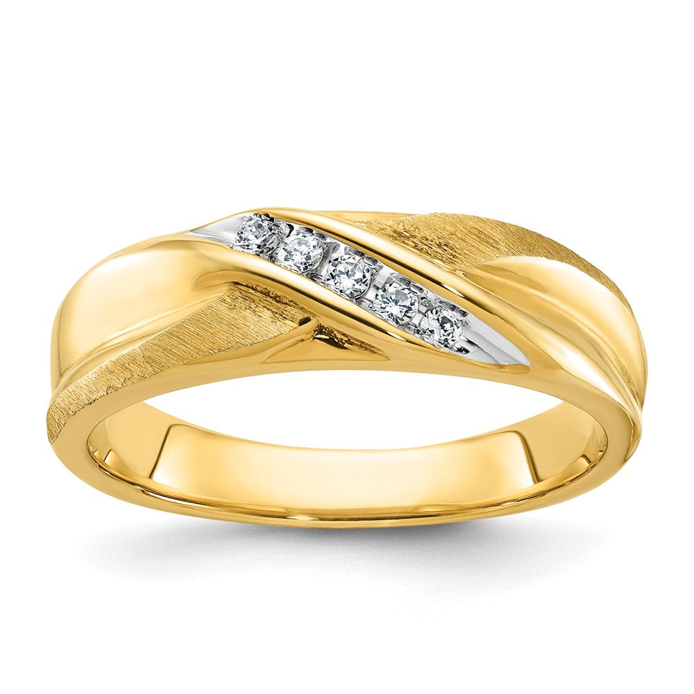 14K Gelbgold Herren-Ring poliert und satiniert mit 0,10K Diamant