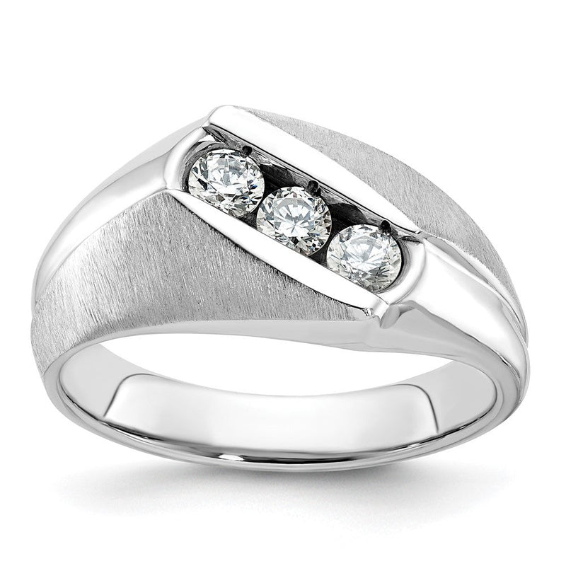 14K Weißgold Herren Ring, poliert und satiniert, 0,5K Diamant, komplett