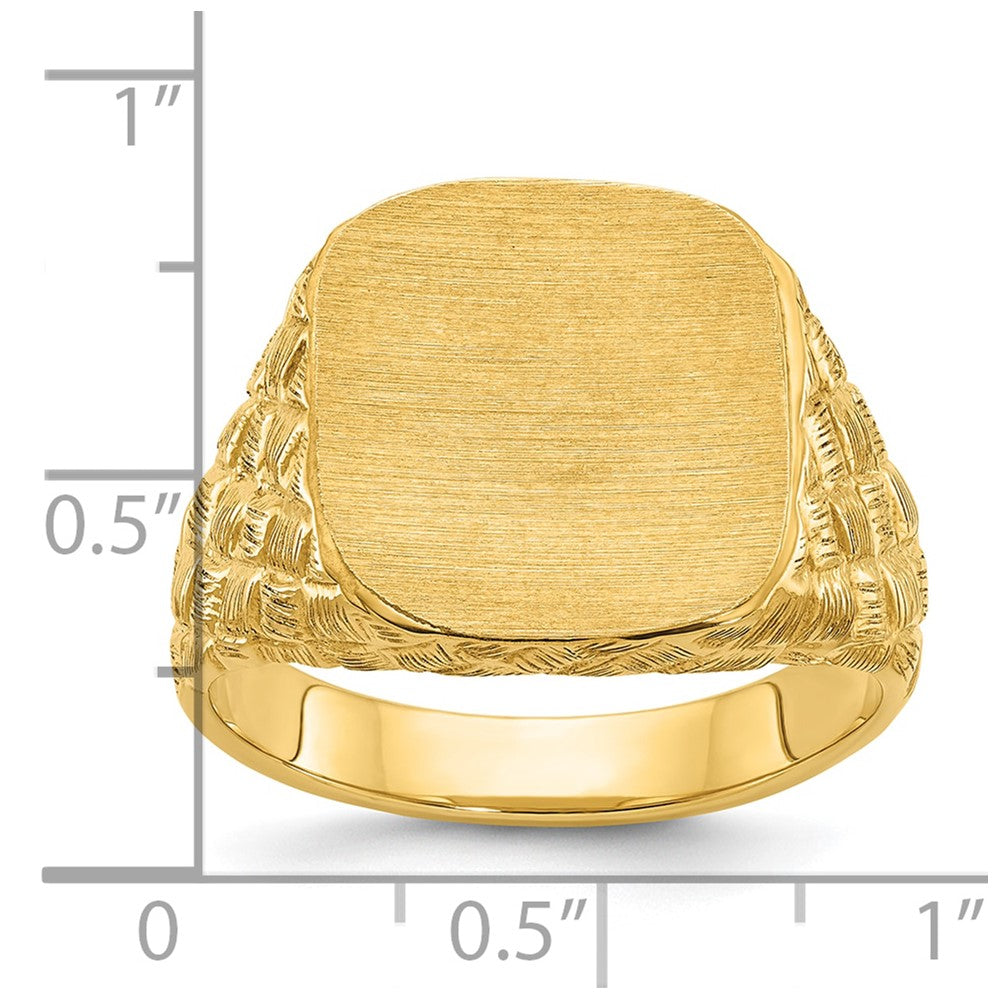 14K Gelbgold Herren-Siegelring, kissenförmig, 14,8 x 14,8 mm