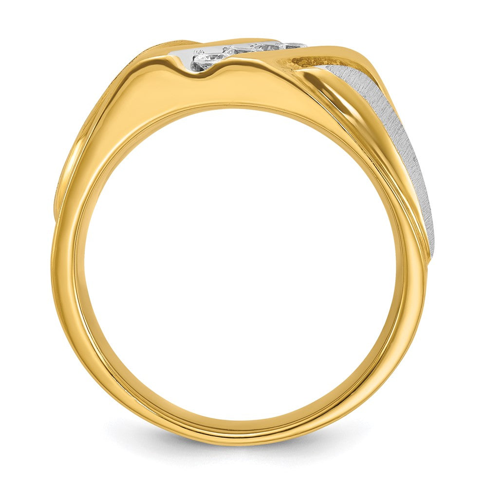 14K Bicolor-Gold Herrenring, poliert und satiniert, mit 0,25 ct. Diamant