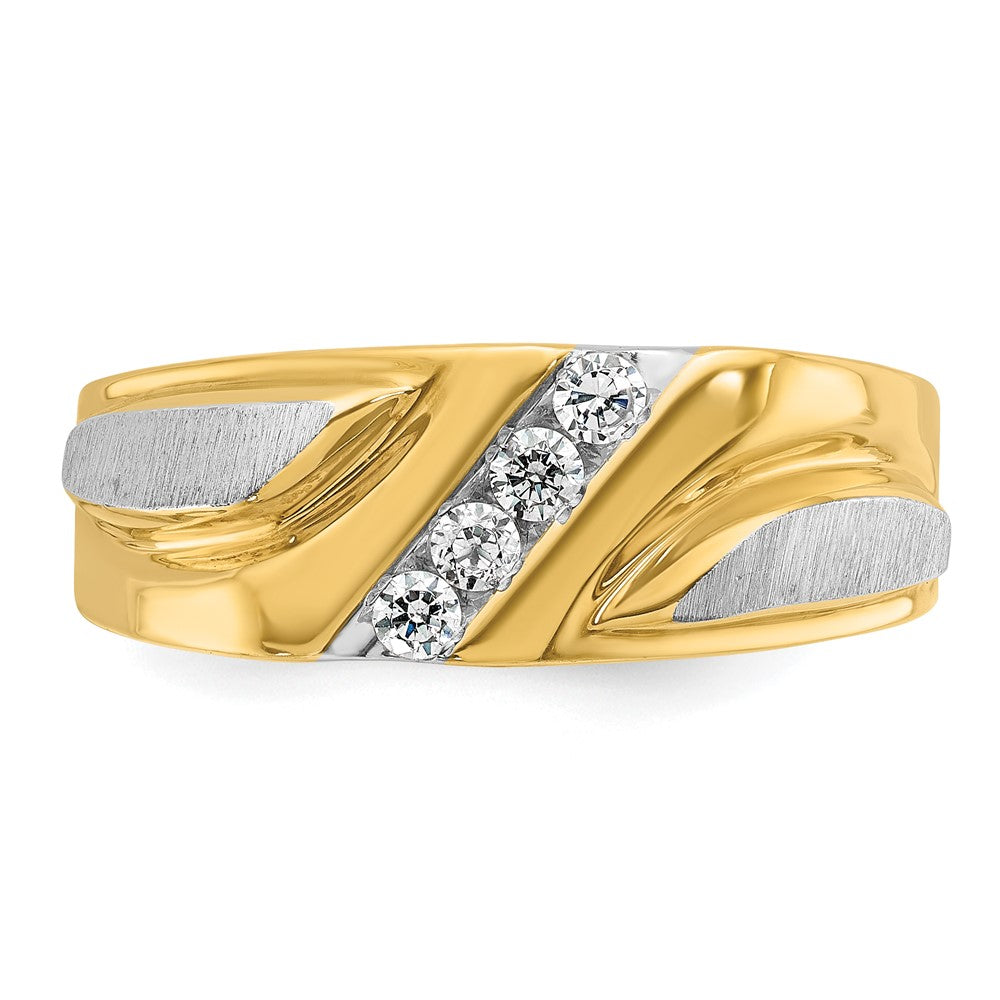 14K Bicolor-Gold Herrenring, poliert und satiniert, mit 0,25 ct. Diamant