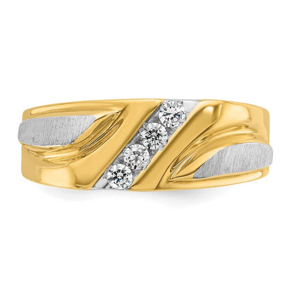 14K Bicolor-Gold Herrenring, poliert und satiniert, mit 0,25 ct. Diamant