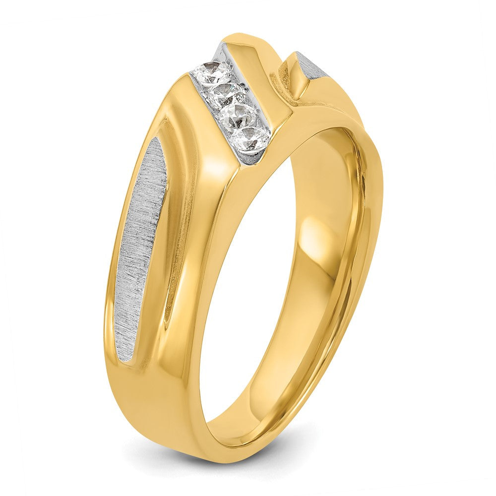 14K Bicolor-Gold Herrenring, poliert und satiniert, mit 0,25 ct. Diamant