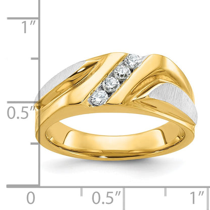 14K Bicolor-Gold Herrenring, poliert und satiniert, mit 0,25 ct. Diamant