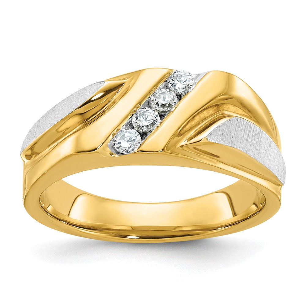 14K Bicolor-Gold Herrenring, poliert und satiniert, mit 0,25 ct. Diamant