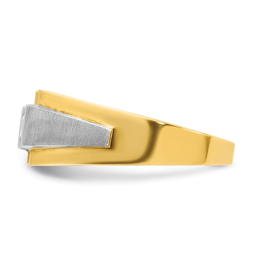 14K Bicolor-Gold Herren-Ring, poliert und satiniert, mit 0,25 ct. Diamanten, komplett besetzt
