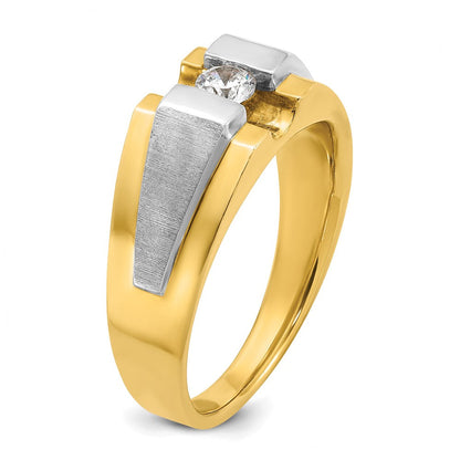 14K Bicolor-Gold Herren-Ring, poliert und satiniert, mit 0,25 ct. Diamanten, komplett besetzt