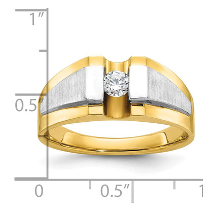 14K Bicolor-Gold Herren-Ring, poliert und satiniert, mit 0,25 ct. Diamanten, komplett besetzt