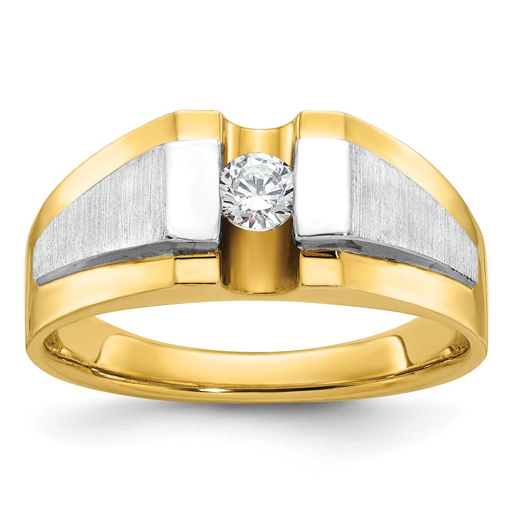 14K Bicolor-Gold Herren-Ring, poliert und satiniert, mit 0,25 ct. Diamanten, komplett besetzt