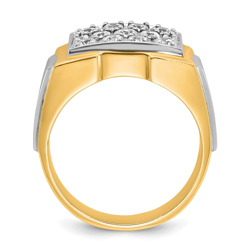 14K Zweifarbiges Gold Herren Poliert und Satiniert 1K Diamant Komplettring