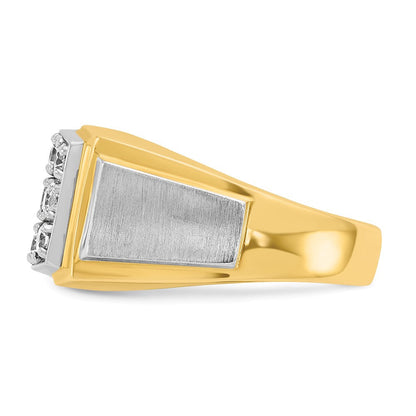 14K Zweifarbiges Gold Herren Poliert und Satiniert 1K Diamant Komplettring