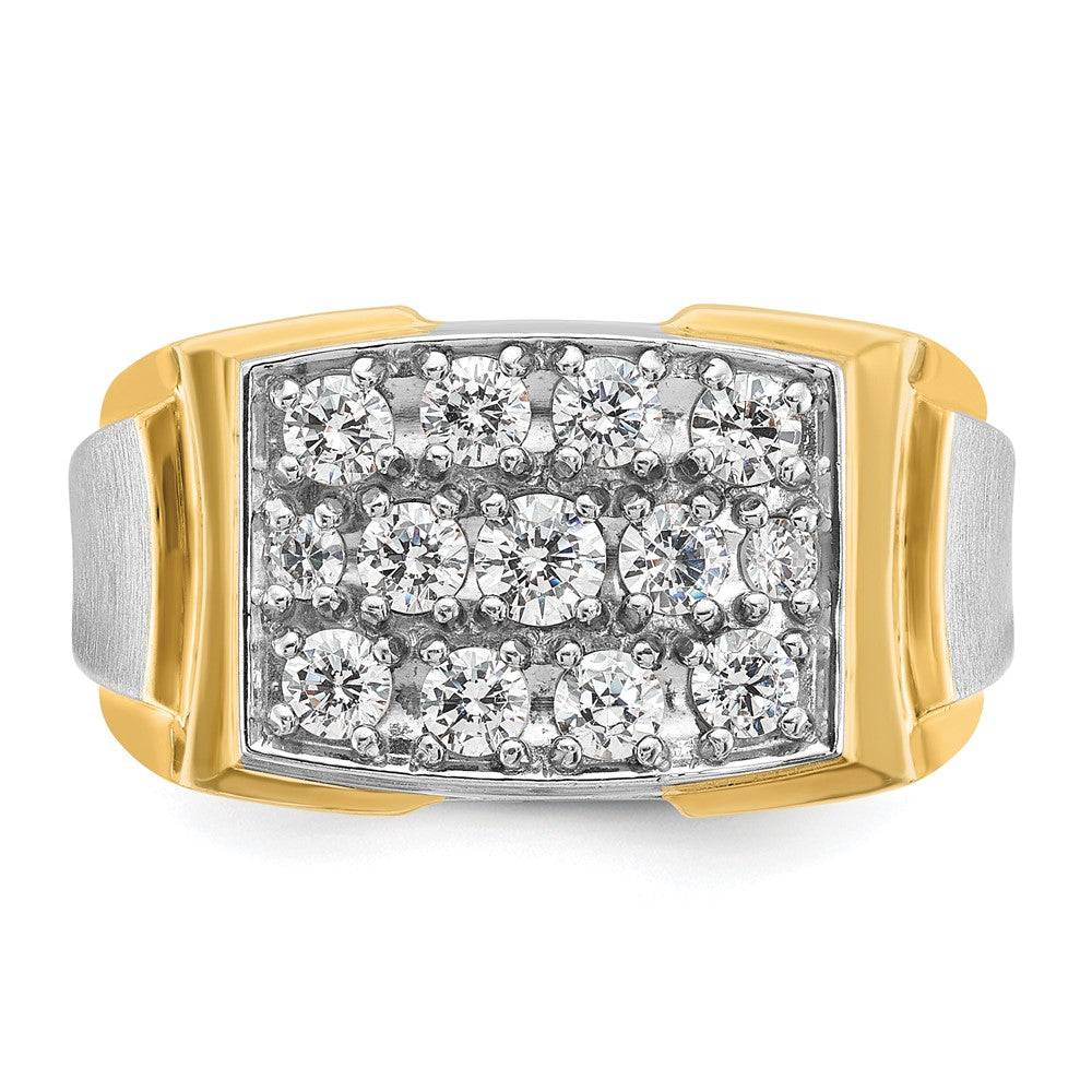 14K Zweifarbiges Gold Herren Poliert und Satiniert 1K Diamant Komplettring